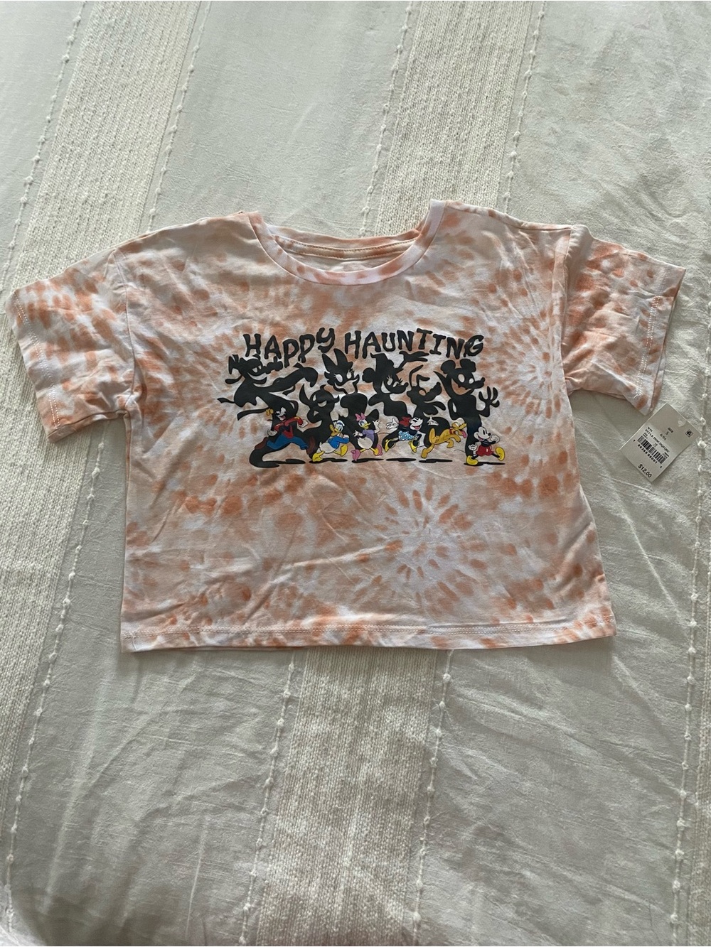 Disney Kids 'Happy Haunting' Mickey Mouse and crew Tie-Dye Tee - Peach & White